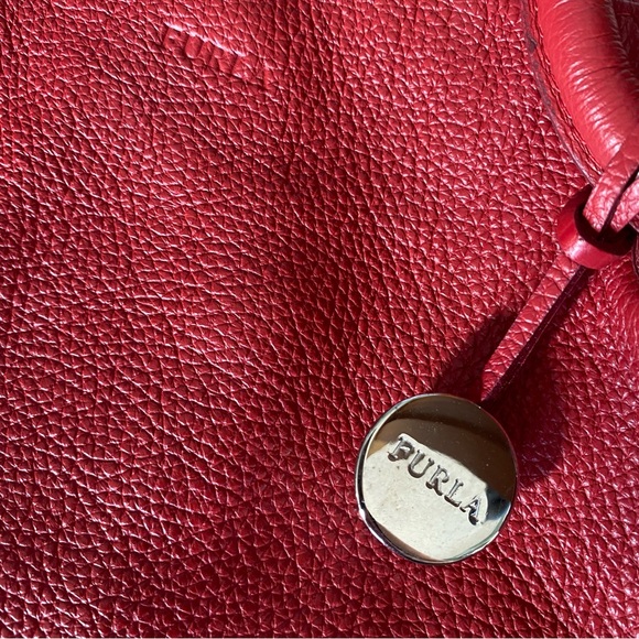 Furla Pebbled Leather Hobo Handbag Deep Red - Picture 4 of 15